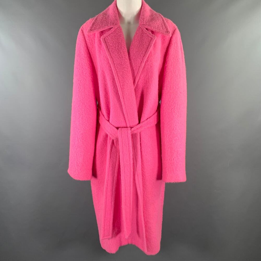 HELMUT LANG Size M Pink Alpaca Wool Textured Belted Coat